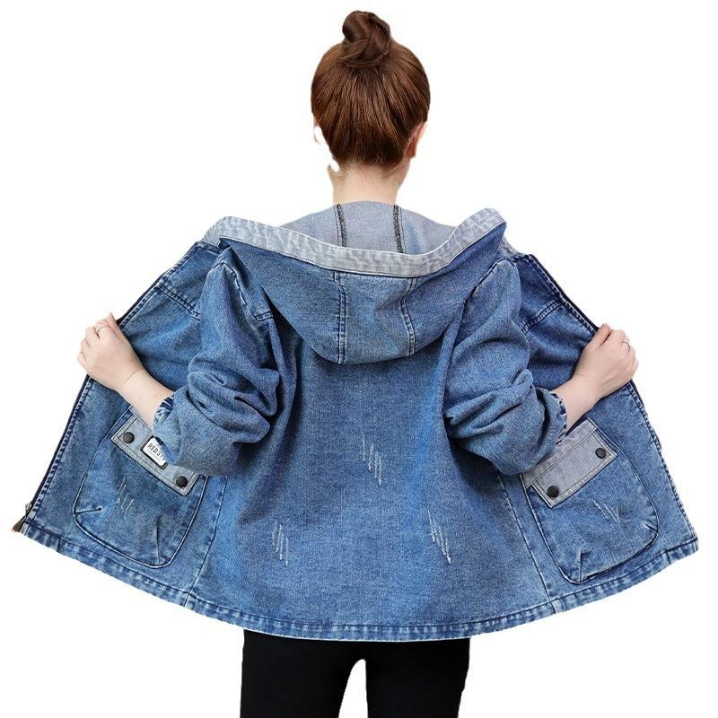 Fashion Denim Jacket Women's Short Spring New Large Size Loose Mother Casual Hooded Jacket