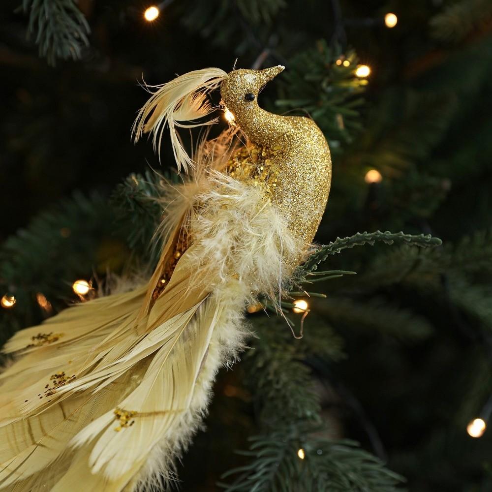 Colorful Christmas Bird Ornaments Glitter Feather Simulation Peacock  Parties Supplies