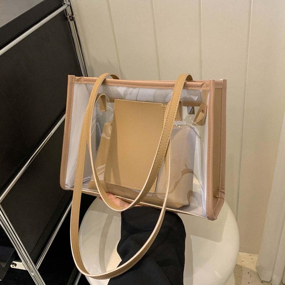 2pcs/set Elegant Transparent Jelly Bag PU Leather Handbag Clutch Bag Clear PVC Shoulder Bag Travel