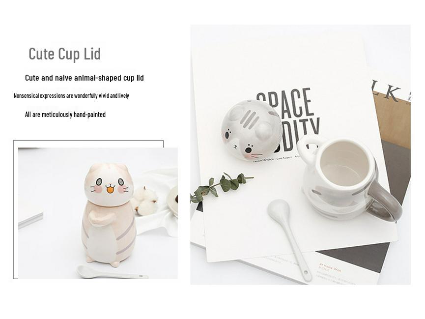 Japanese Cute Cat Cartoon Ceramic Cups with Lids: Perfect for Coffee, Milk, and Breakfast