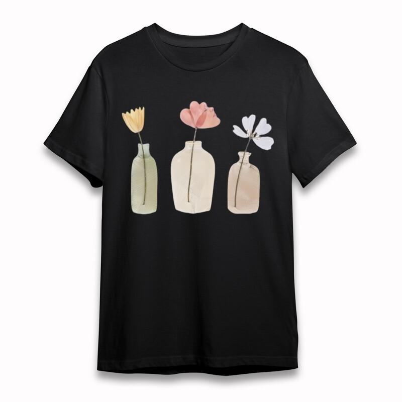 

Women s Oversize T-Shirt Pastel Vases with Yellow Pink White Florals Cotton Tee 4XL