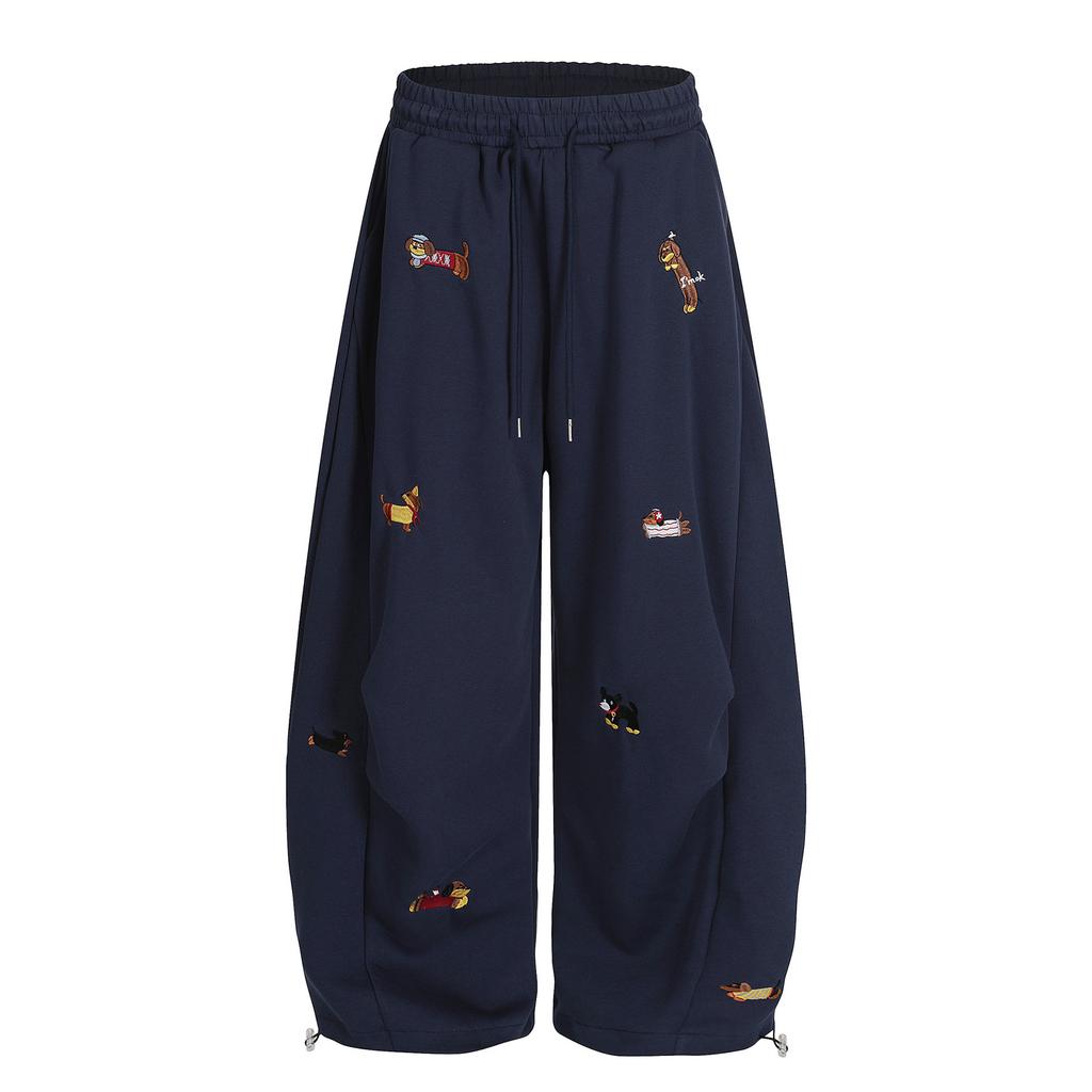 Stickerei Welpen Baggy Barrel Sweatpants Lässig Elastischer Kordelzug Unisex Weitbein Hose