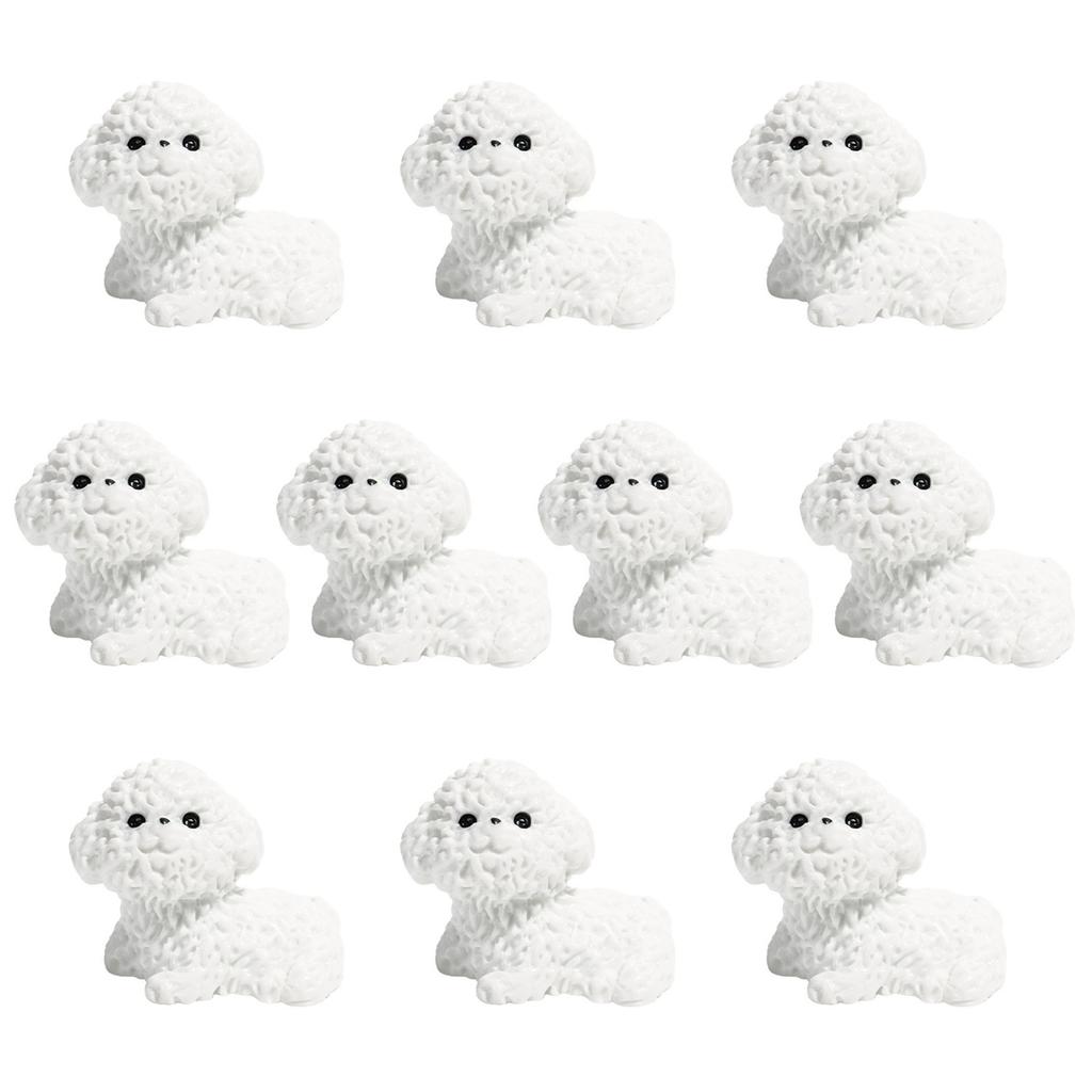 10Pcs Adorable Bichon Frise Puppy Statues Hand Painted Resin Ornaments for Indoor and Outdoor Spaces