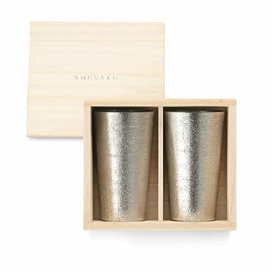 Washi Paper Beer Cups Set of 2 in a Paulownia Wood Box [Nousaku Wrapping] - (Birch Wood)