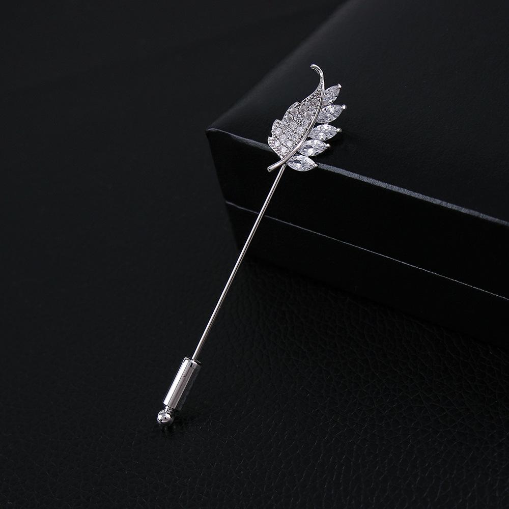 Elegant Crystal Leaf Zirconia Brooch Pin: Premium Corsage Accessory for Men  Women
