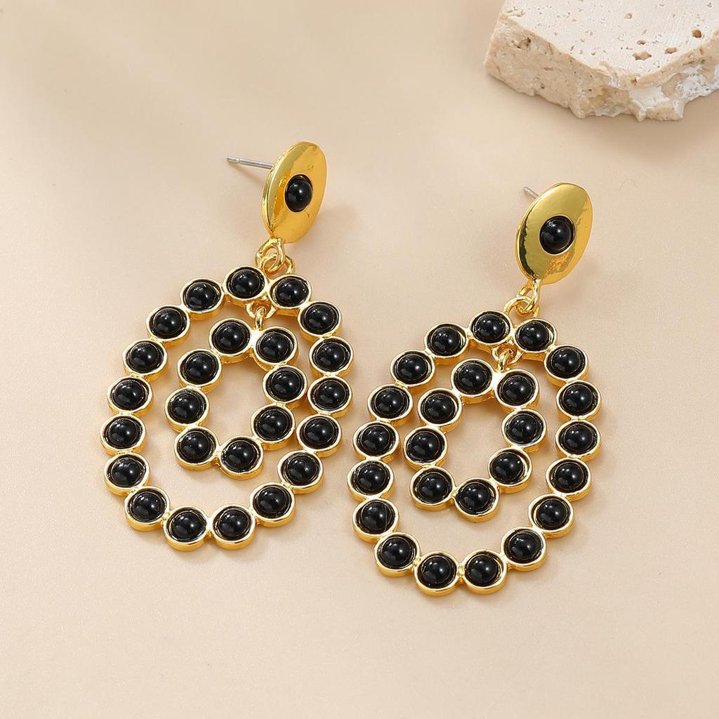 Pinkdudu European American Women Multi Layered Oval Diamond Studded Earrings Fashionable Personalized Geometric Drop Earrings PD2152