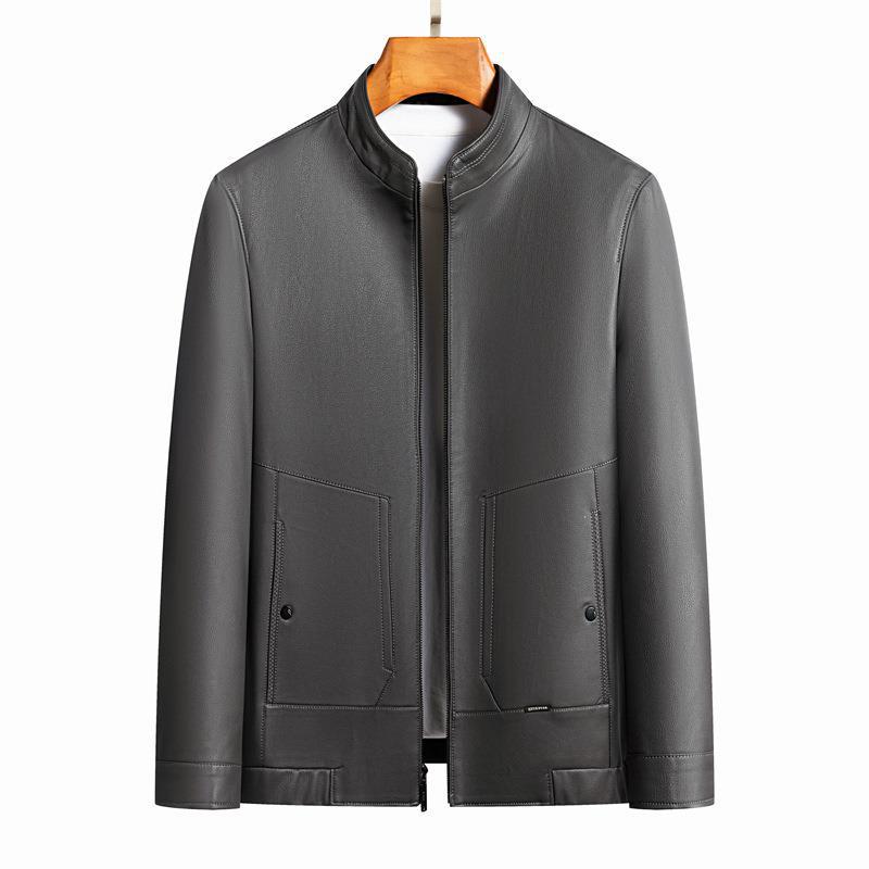 Leather jacket men's autumn and winter new business casual loose men's stand-up collar leather jacket middle-aged dad's men's jacket