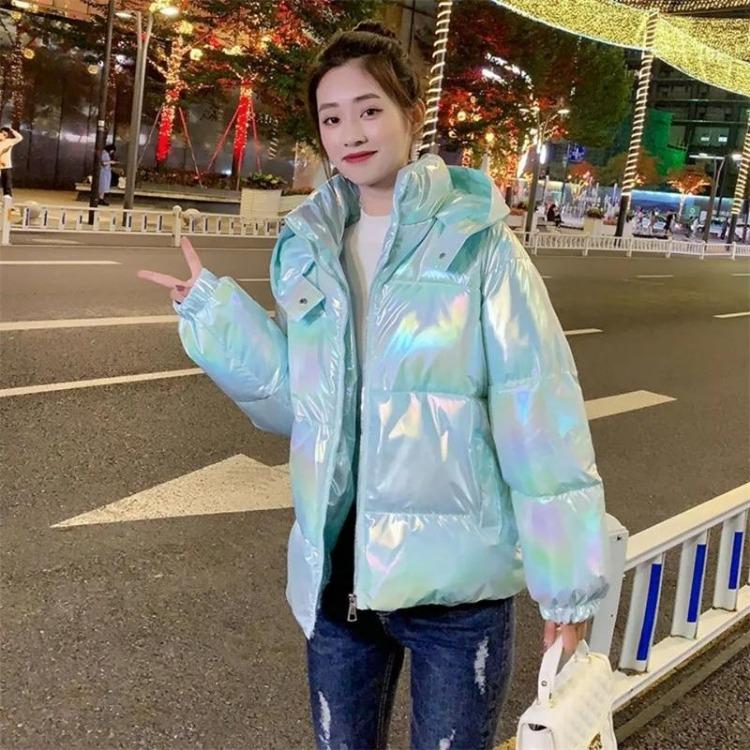 New Glossy Down Cotton Padded Parka Winter Coat Women Long Sleeves Casual Snow Wear Jacket Female