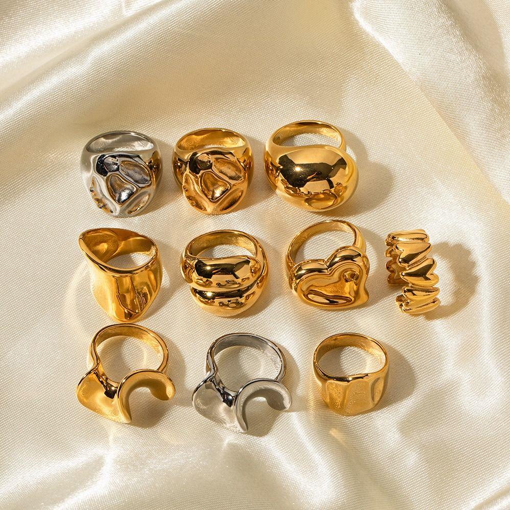 Stainless Steel Exaggerated Ring Smooth Vintage Finger Ring Exquisite Geometric Ring  Wedding