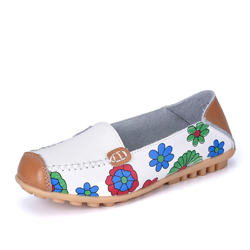 Women's lightweight new printed leather handmade women's shoes Leather breathable sandals Women's flat leather shoes size 44