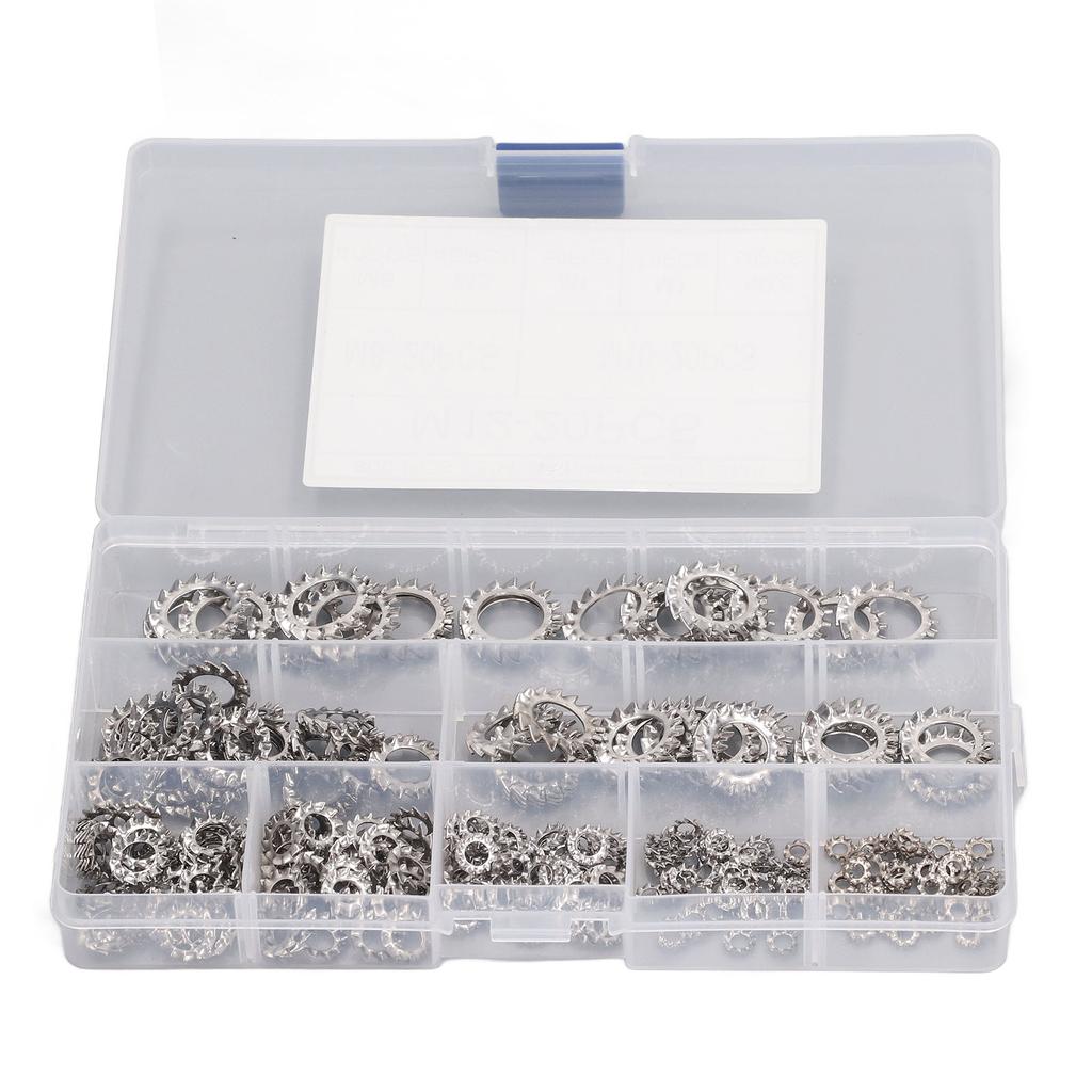 300 Piezas Arandela Dentada Externa Surtido de Arandelas de Acero Inoxidable M2.5‑M12 8 Tipos Fijador
