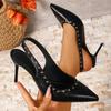 Temperament Slip-on Stiletto Sandals 2026Summer New Pointed Toe Shallow Rivet Heels