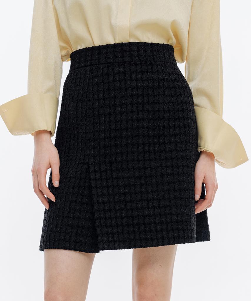 Ish Lux Grid Tweed Slit Miniskirt