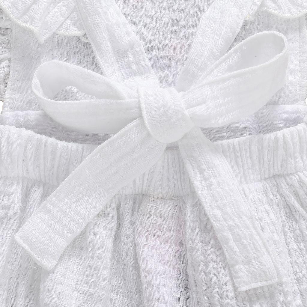 Baby Cute Romper Embroidered Sleeveless Ruffle Decorated Snap Button Closure Breathable Jumpsuit
