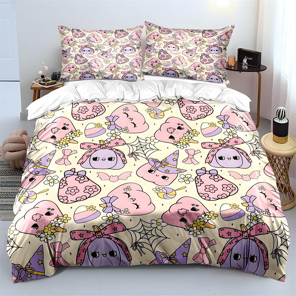 Cute Halloween Decorative Pattern Print Bedding Set 1 Duvet Cover 2 Pillowcases for Adult and Children Luxury Gift Full Size