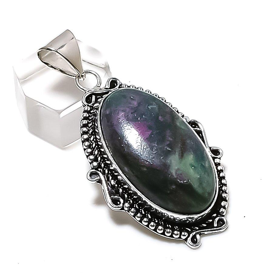 Natural Ruby Zosite Gemstone Handmade 925 Sterling Silver Pendant 2.17  ETC-14266