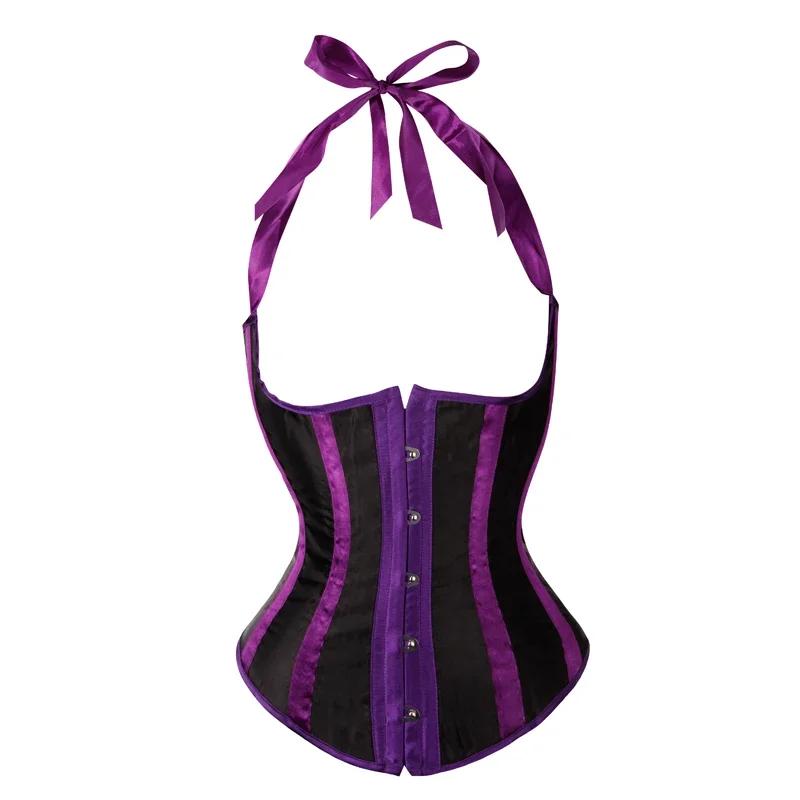 Women Gothic Sexy Satin Underbust Corset Top Waist Cincher Slimming Body Shaper Bustier Halter Corselete Vest Plus Size