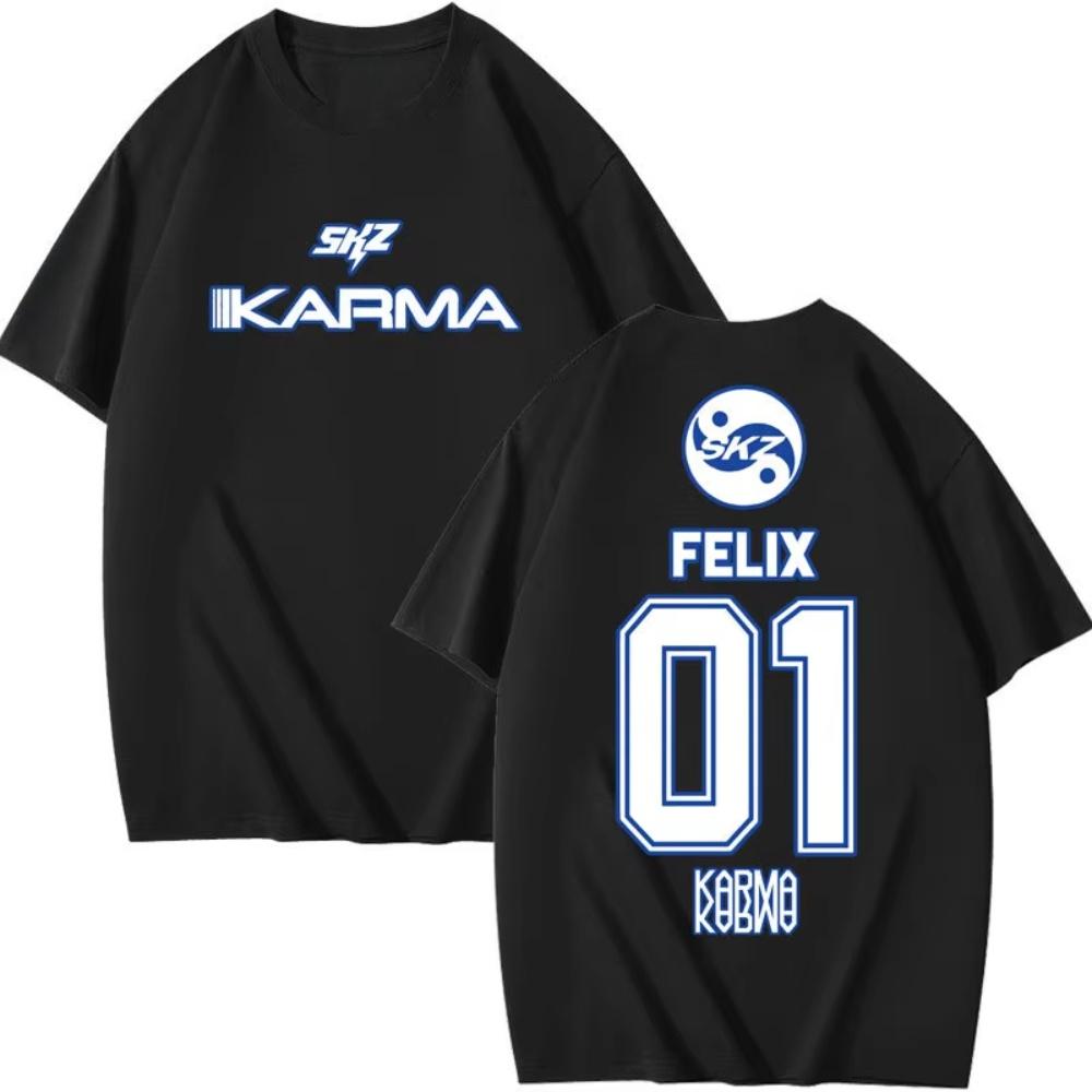 Hot KPOP KARMA Short Sleeved T-shirt Women Harajuku Top Retro Aesthetic Printed Pattern T-shirt Cotton T-shirt Street Wear Tops