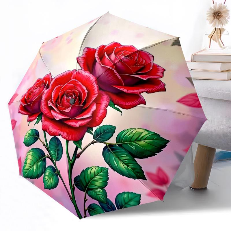 Tropical Fruit And Flowers Compact Travel Automatic Umbrella Retractable Design with 8-Rib Durability Sturdy Construction All-Season Travel