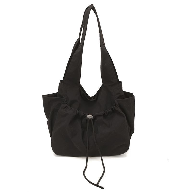 Large Capacity Tote Bag Women's Lightweight Commuter Shoulder Bag Pleated Drawstring Nylon Bag