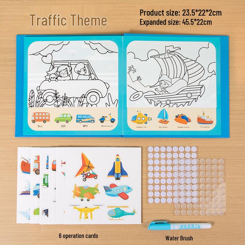 Children's Reusable Graffiti Quiet Book: Animals & Transportation Educational Toy for Toddlers