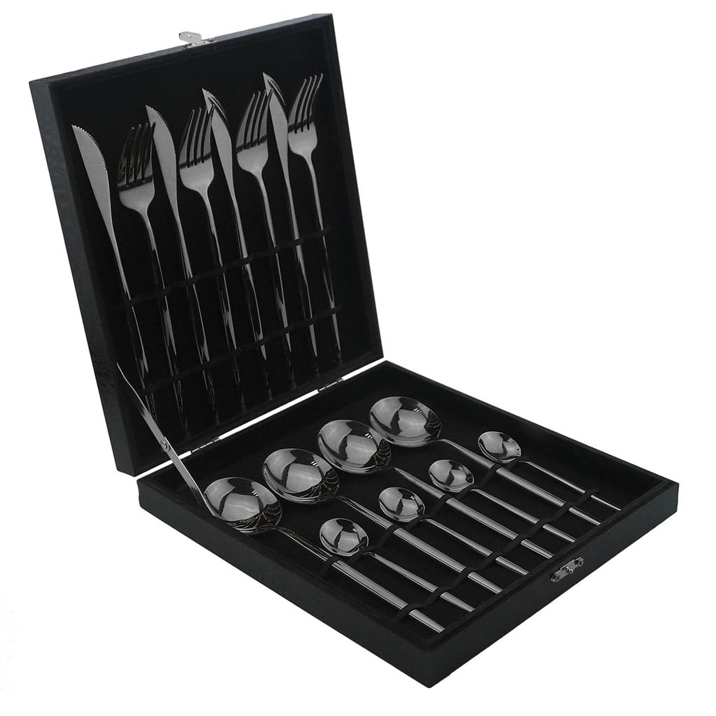 16pcHigh Grade Luxury Rainbow Dinnerware Set Fork Knife Spoon Black Cutlery Set Stainless Steel Flatware Set With Gift Box Hotel