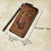 Genuine Leather Women Clutches Wallet Women's Cell Mobile Phone Punch Bag Wristband Zipper Purse Golden Fish Engraved