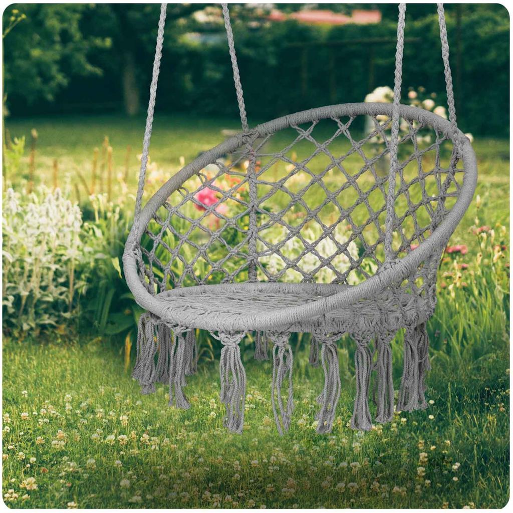 Hängende Garten Schaukelstuhl Boho Grau