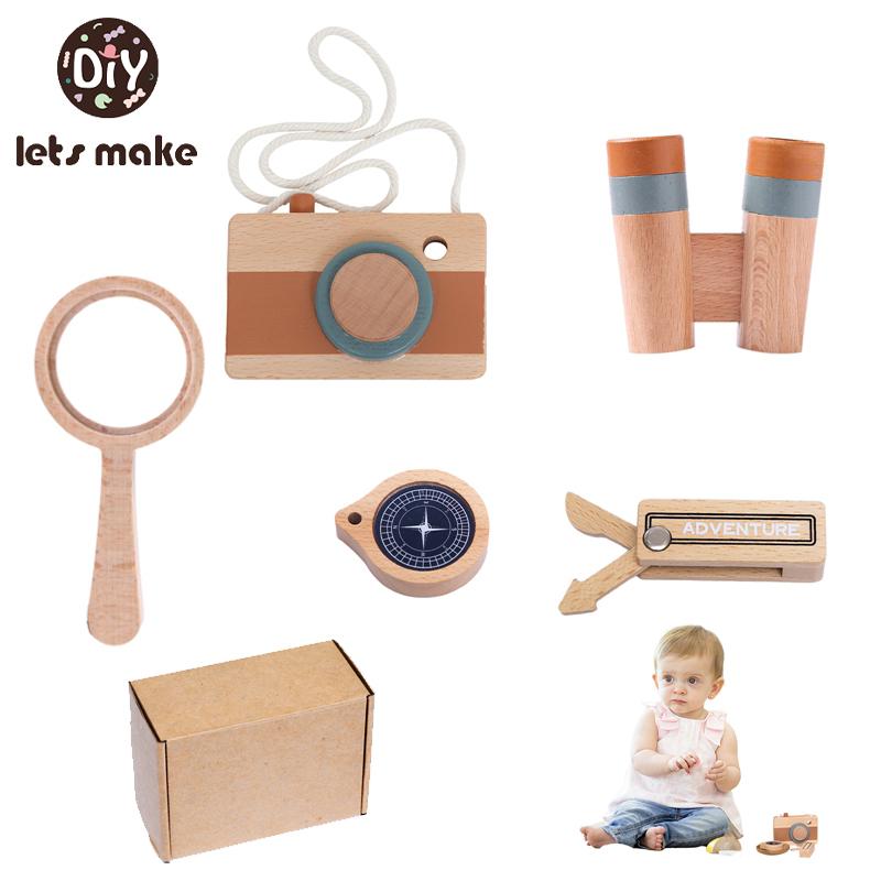 5Pcset Wooden Children Magnificat Set Toy Wooden Pretend Binocular Camera Pendant Montessori Outdoor Activity Toy Diy Present