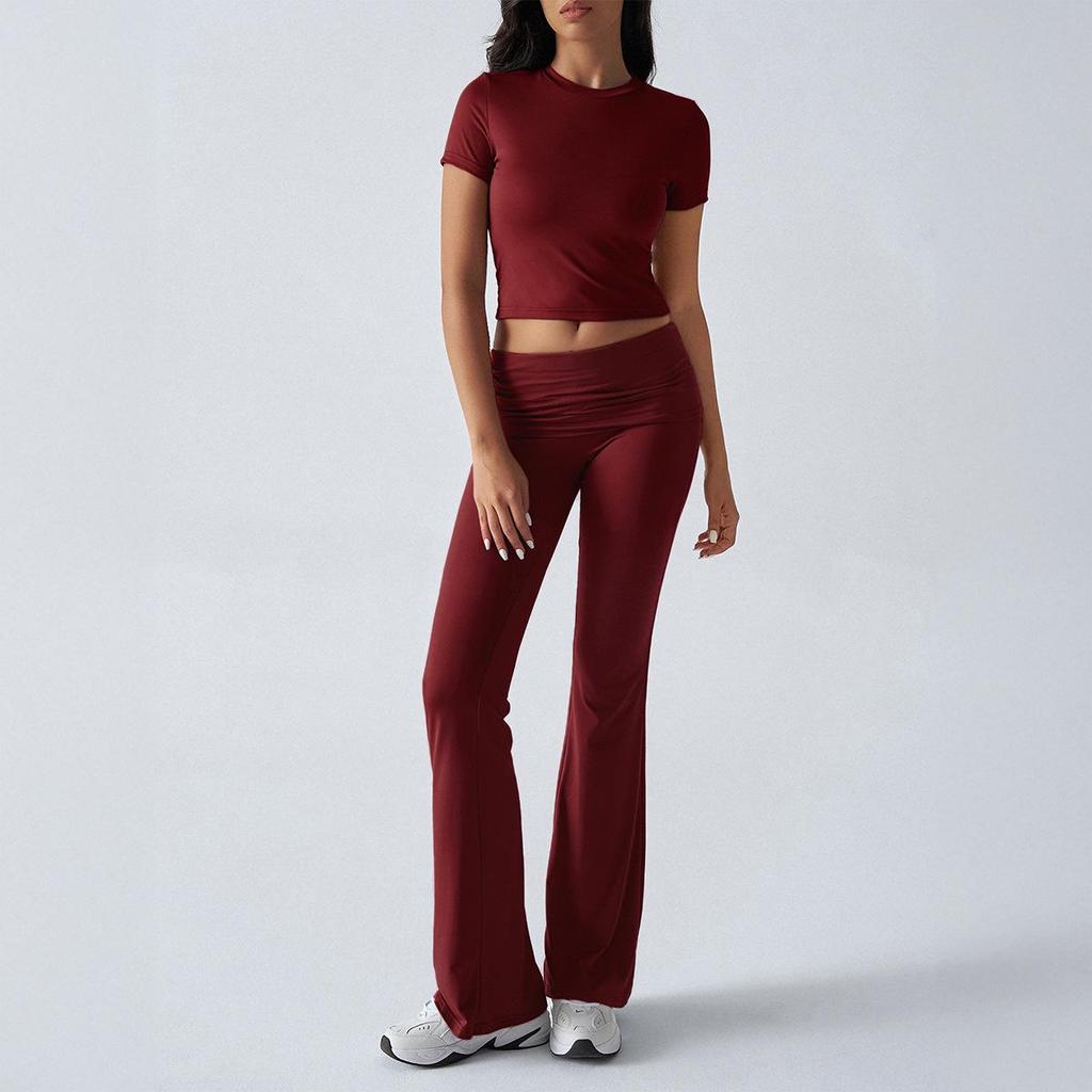 European & American Women's Slim Fit Short Sleeve Long Pants Suit - Spring/Summer 2025 Collection, Casual Solid Color.