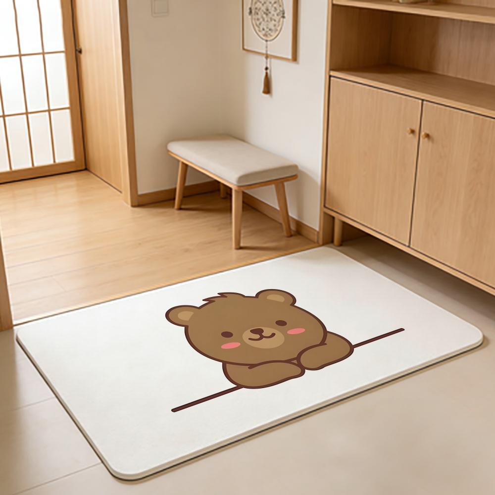 Cartoon Style B-Baby Bear Floor Mat Absorbent Floor Mat Non-Slip Entrance Rug for Bathrooms Restrooms and Toilets