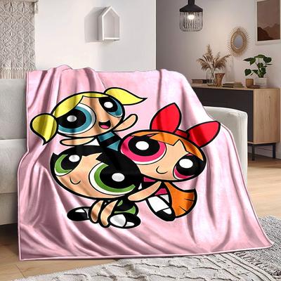 1pc Powerpuff Girls Flannel Throw Blanket Lightweight Soft Warm All Season Blanket for Sofa, Bed, Travel,L1028122