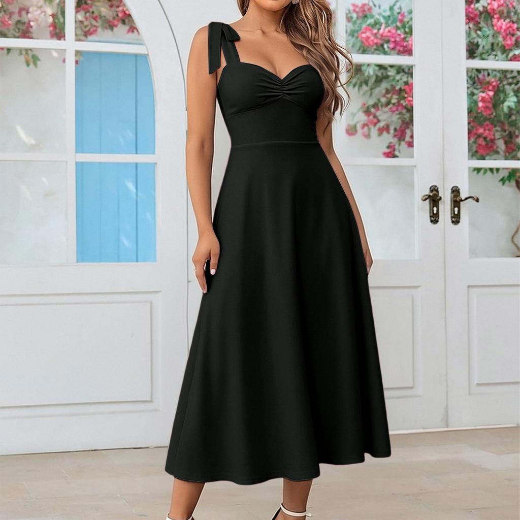 Stylish Women's Elegant Color Suspender Dress Long Dress