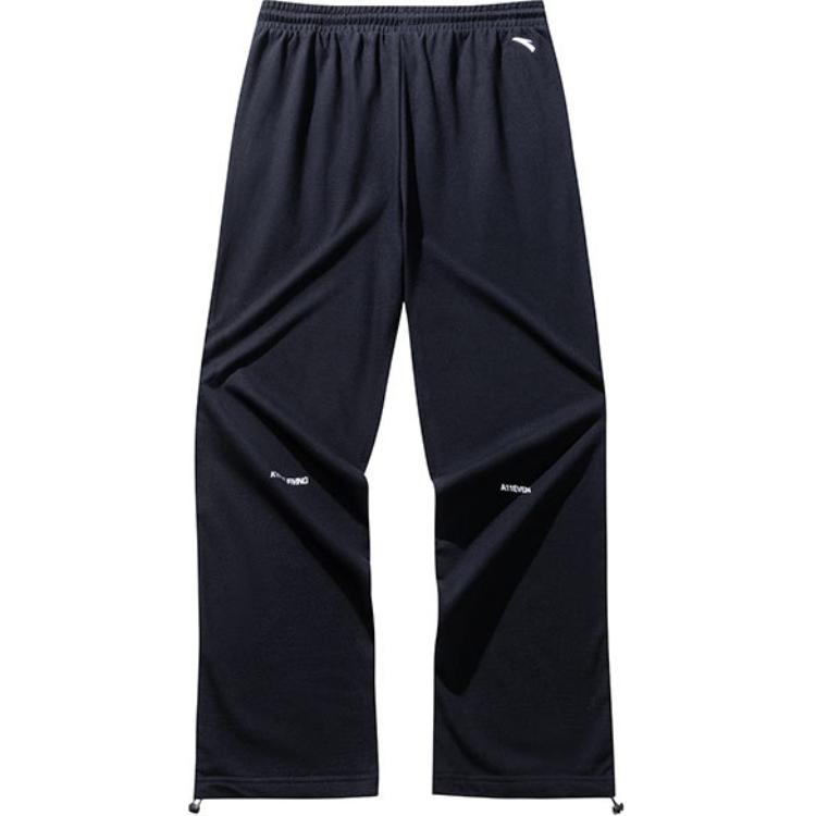 Anta Basketball Series Solid Color Brand Logo Lace-Up Casual Pants Unisex Pants Black 172431311-2