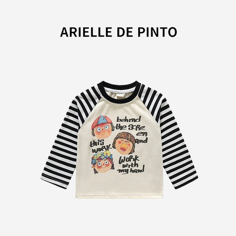 French Arielle De Pinto Girls Striped Sleeve Doll T-Shirt Summer Sweet Girl Fashion Long Sleeve Image color 90cm