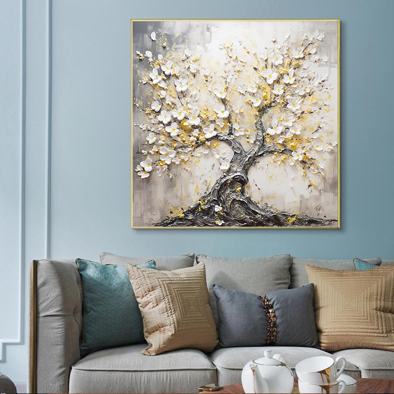 Eleganter Baum aus Blattgold Leinwand Wanddeko Landschaft Modernes Wohnzimmer Heimdeko Elegantes dekoratives Gemälde