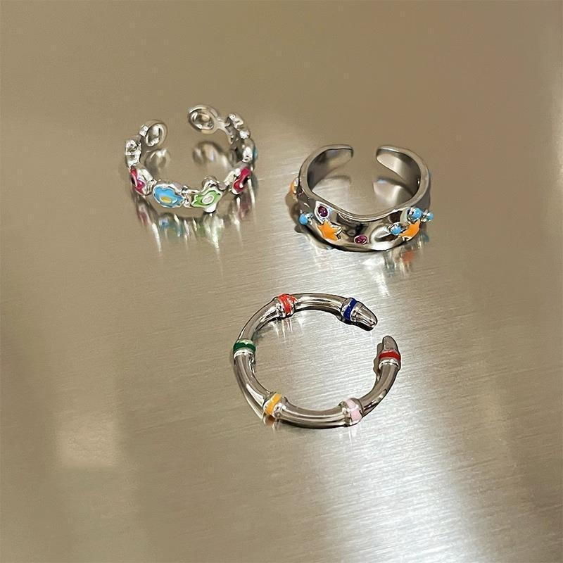 Style Contemporary Ins Adjustable Ring For Women With Colorful Flower And Motif Star