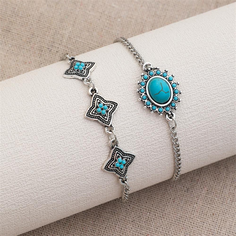 Bohemian Turquoise Fashion Bracelet Set for Women - 2 Trendy Bangles