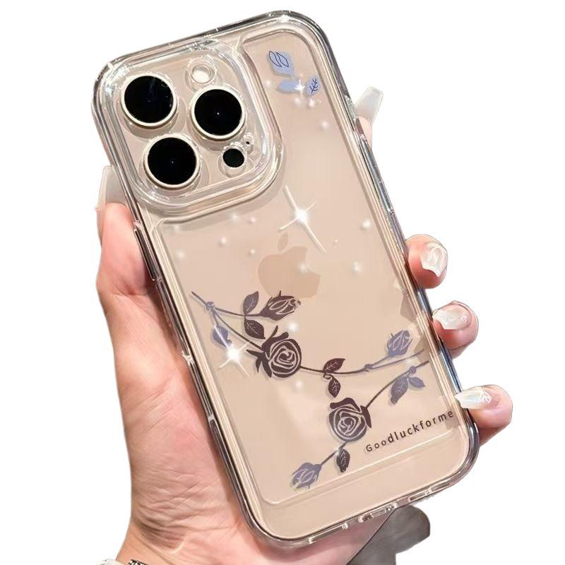 Etui z miękkiego silikonu z cyrkoniami w kształcie róży na iPhone 17 Pro Max/16e/15 Pro/14 Air/13