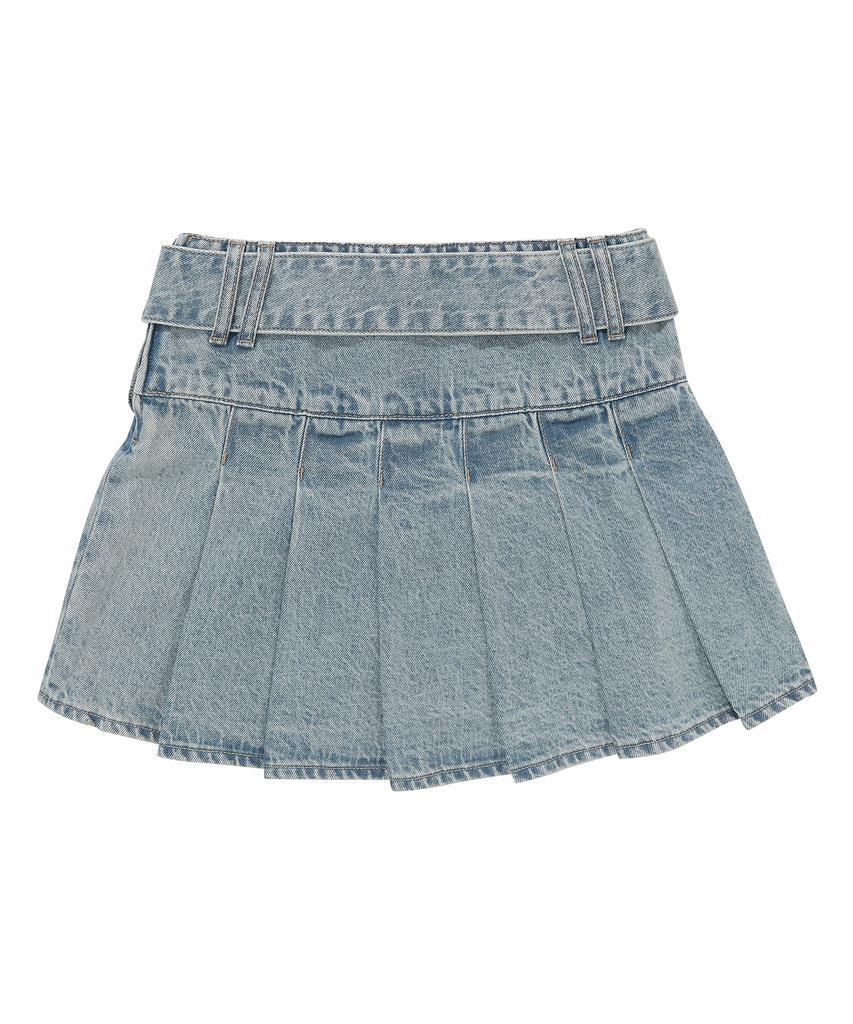 Syupeodeulai W Denim Belted Skirt Light Indigo