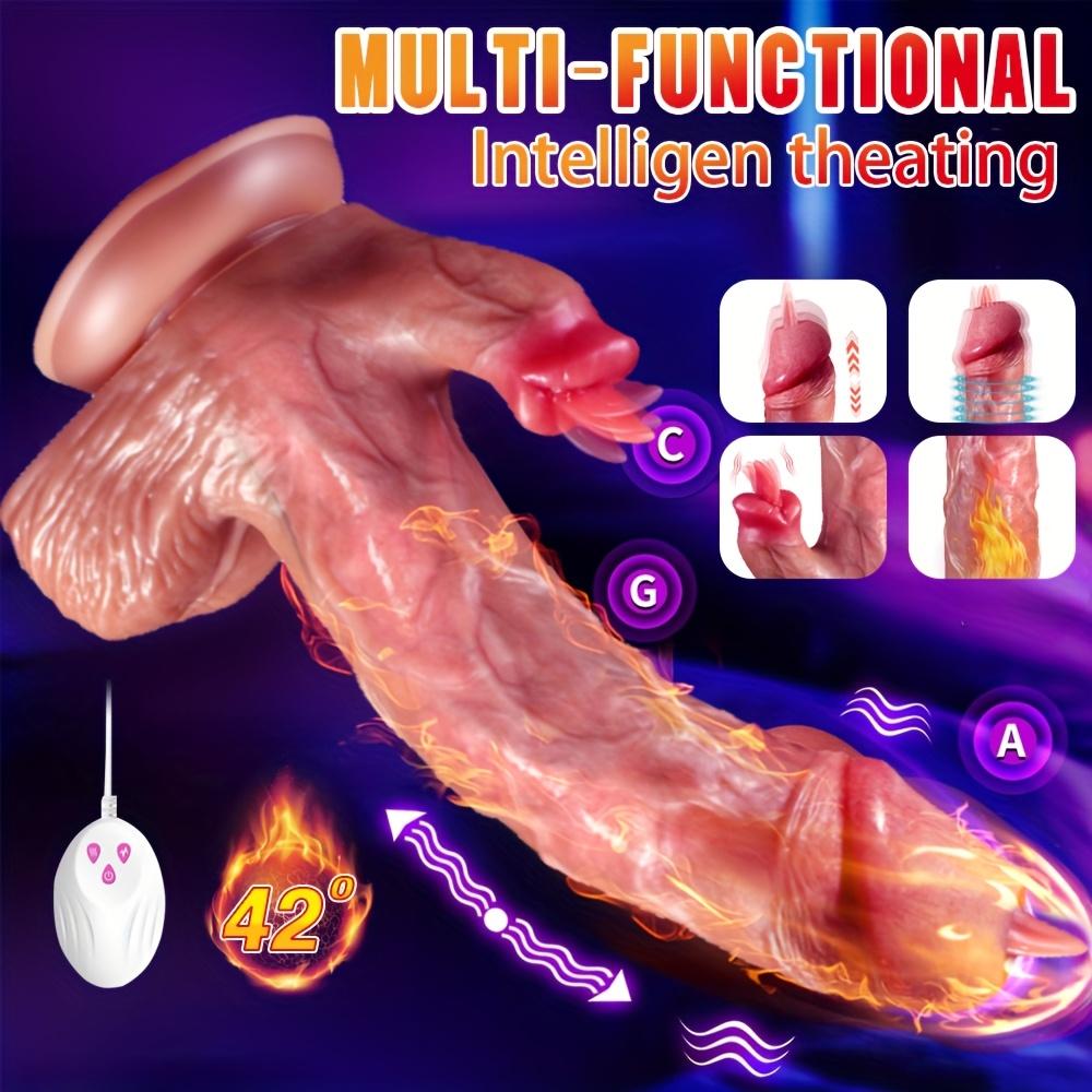 8.7" Realistic Vibrating Silicone Dildo, 9 Vibration Modes, Telescopic & Tongue Licking Function, Heating Waterproof Rechargeable Toy