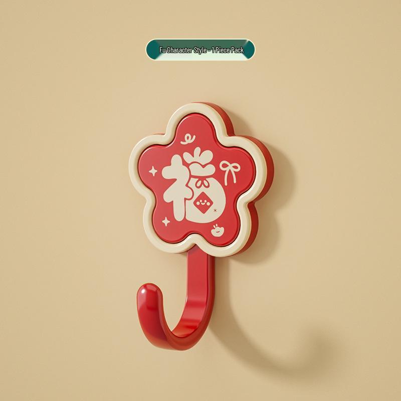 Red Festive New Year Wealth & Prosperity Adhesive Door Hook for Housewarming, No-Drill Installation