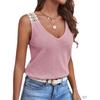 Chal de encaje de retazos de verano con cuello en V sin mangas Elegante Camiseta sin mangas de rejilla holgada Nueva Blusa casual de color liso para mujer Camiseta dulce Ropa dulce simple
