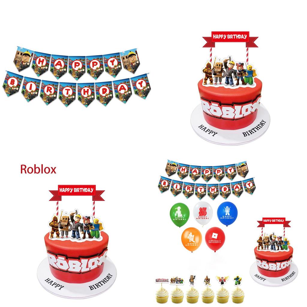 Roblox Themed Birthday Party Supplies Set With Eye-catching Banner Balloons And Cake Toppers