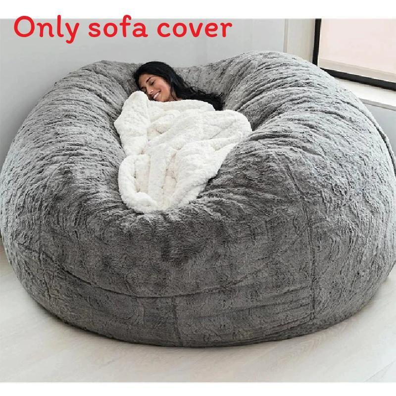 Color Large Solid Soft Plush Portable Living Room Lazy Sofa Cover Bean Bag Cover