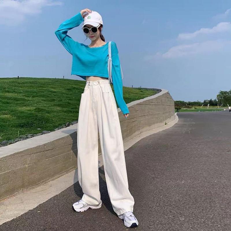 White High-waisted Jeans Women's Autumn Thin New Loose Straight Floor-mopping Wide-leg Trousers