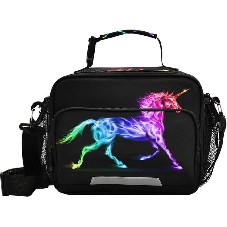 Dinosaur Animal Print Yellow Lunch Box Boys, Lunch Bag for Kids School Insulated Tote Bag Cooler Tote with Adjustable Shoulder Strap for Girls