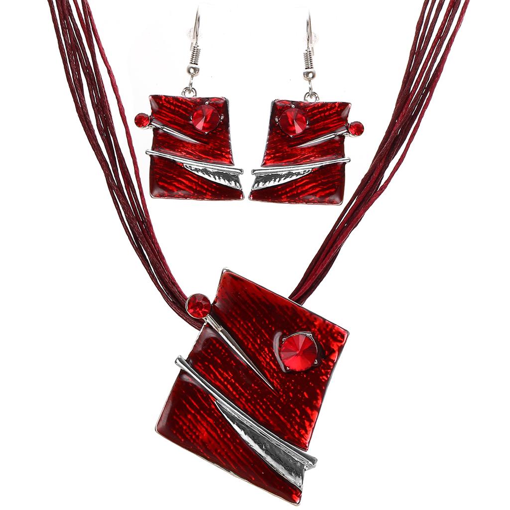 Buy Fashion Jewelry Set Multilayer Leather Square Pendant Necklaces