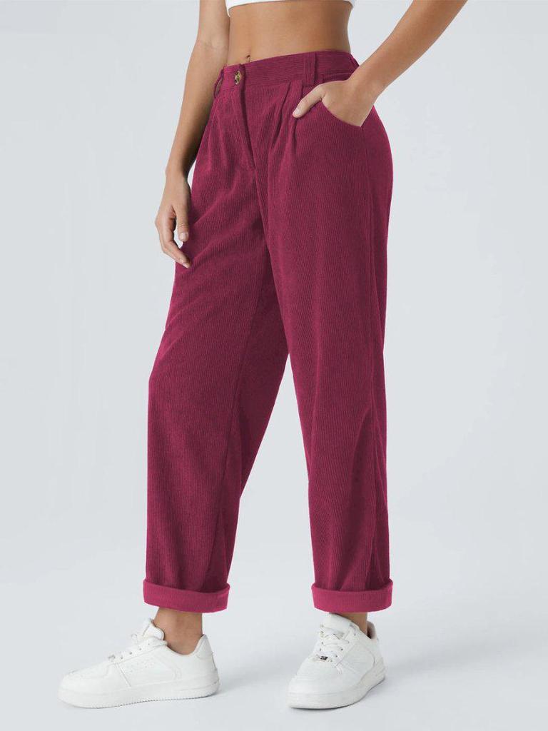 European & American Women's Autumn/Winter Corduroy Long Pants: Solid Color, Plus Velvet, Straight Leg, Loose Fit, Slimming Casual Wear
