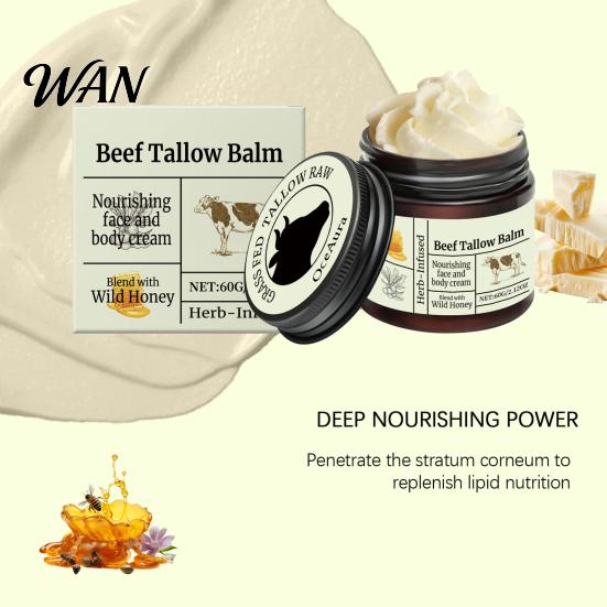 Dry Skin Moisturizer Beef Tallow Moisturizing Cream with Jojoba Oil Shea Butter Honey Lightweight Moisture Retention Non-Greasy Daily Hydration